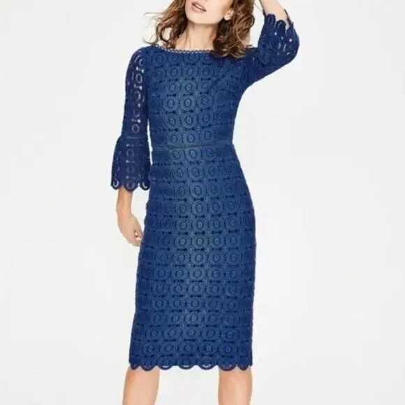 Perfect Boden Rhiannon Lace Dress Opulant Blue Sheath Cocktail Wedding Guest 10R - Picture 1 of 10